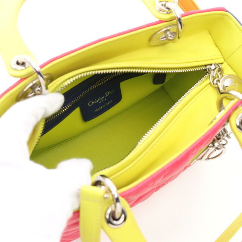 Dior Cannage Leather Lady Blue Pink Handbag Green - Picture 3 of 5
